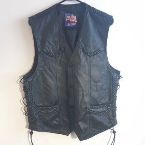 USA Leather - Men's - Genuine Black Leather Braided Trim & Side Laces - Large